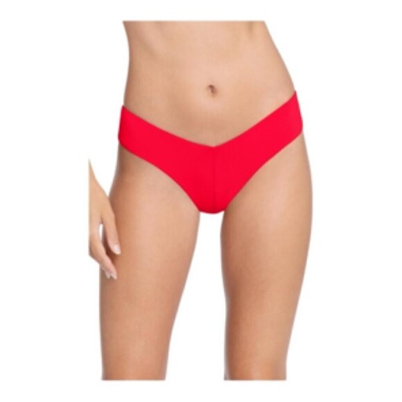 Robin Piccone Ava High Leg Bikini Bottom Fiery Red NWT NEW Medium - Picture 1 of 8